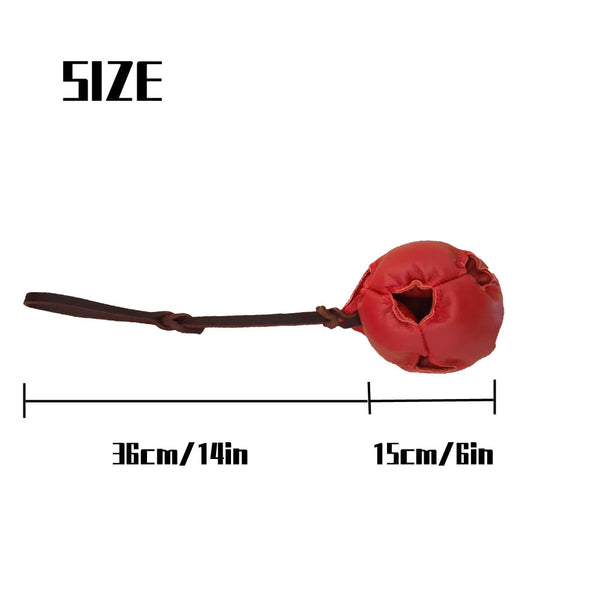 Red Durable Leather Dog Training Ball With Loop Handle Interactive Bite Tug Toy Dog Toys