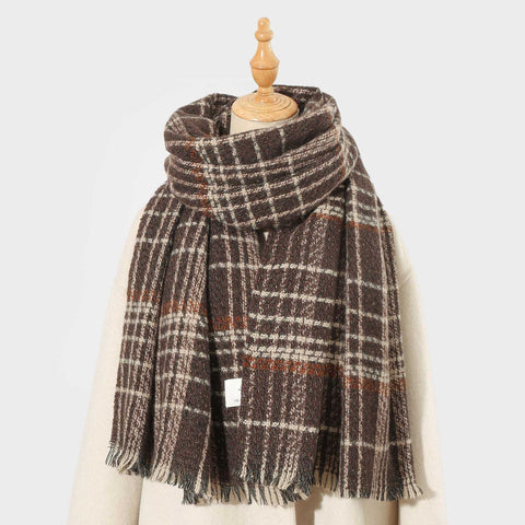 Coffee Chic Plaid Winter Scarf Large Soft Polyester Shawl Wrap With Tassels Korean Inspired Fashion Scarves & Wraps