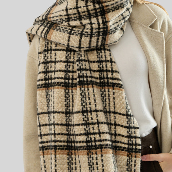 Coffee Chic Plaid Winter Scarf Large Soft Polyester Shawl Wrap With Tassels Korean Inspired Fashion Scarves & Wraps