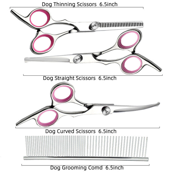 Blue And Silver Complete 5 Piece Pet Grooming Scissors Kit Stainless Steel Straight Curved & Thinning Shears With Comb Pu Case (6.0 Inch) Dog Grooming