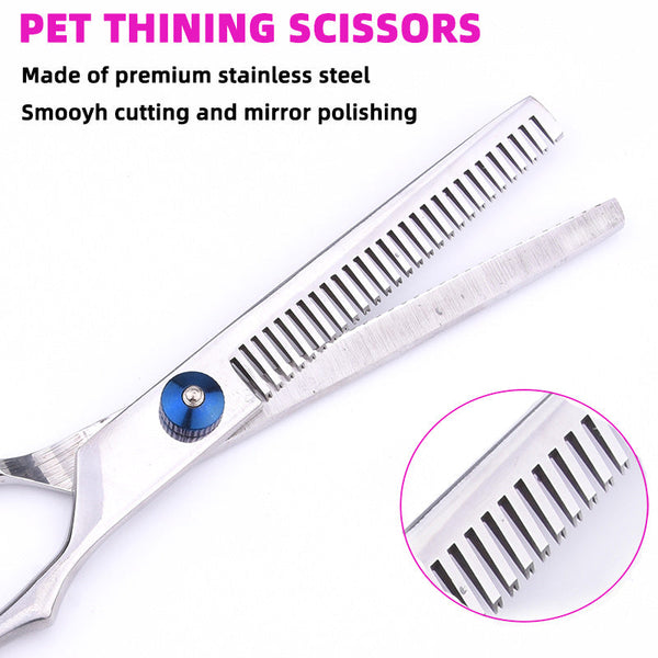 Blue And Silver Complete 5 Piece Pet Grooming Scissors Kit Stainless Steel Straight Curved & Thinning Shears With Comb Pu Case (6.0 Inch) Dog Grooming