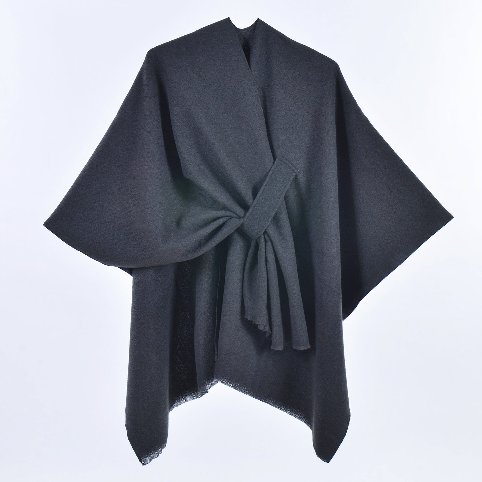 Black Elegant Soft Knit Poncho Cape Warm Autumn Winter Shawl Wrap With Side Tie Thick & Luxurious Feel Scarves & Wraps