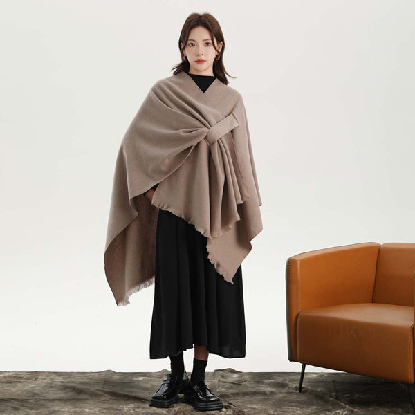 Black Elegant Soft Knit Poncho Cape Warm Autumn Winter Shawl Wrap With Side Tie Thick & Luxurious Feel Scarves & Wraps