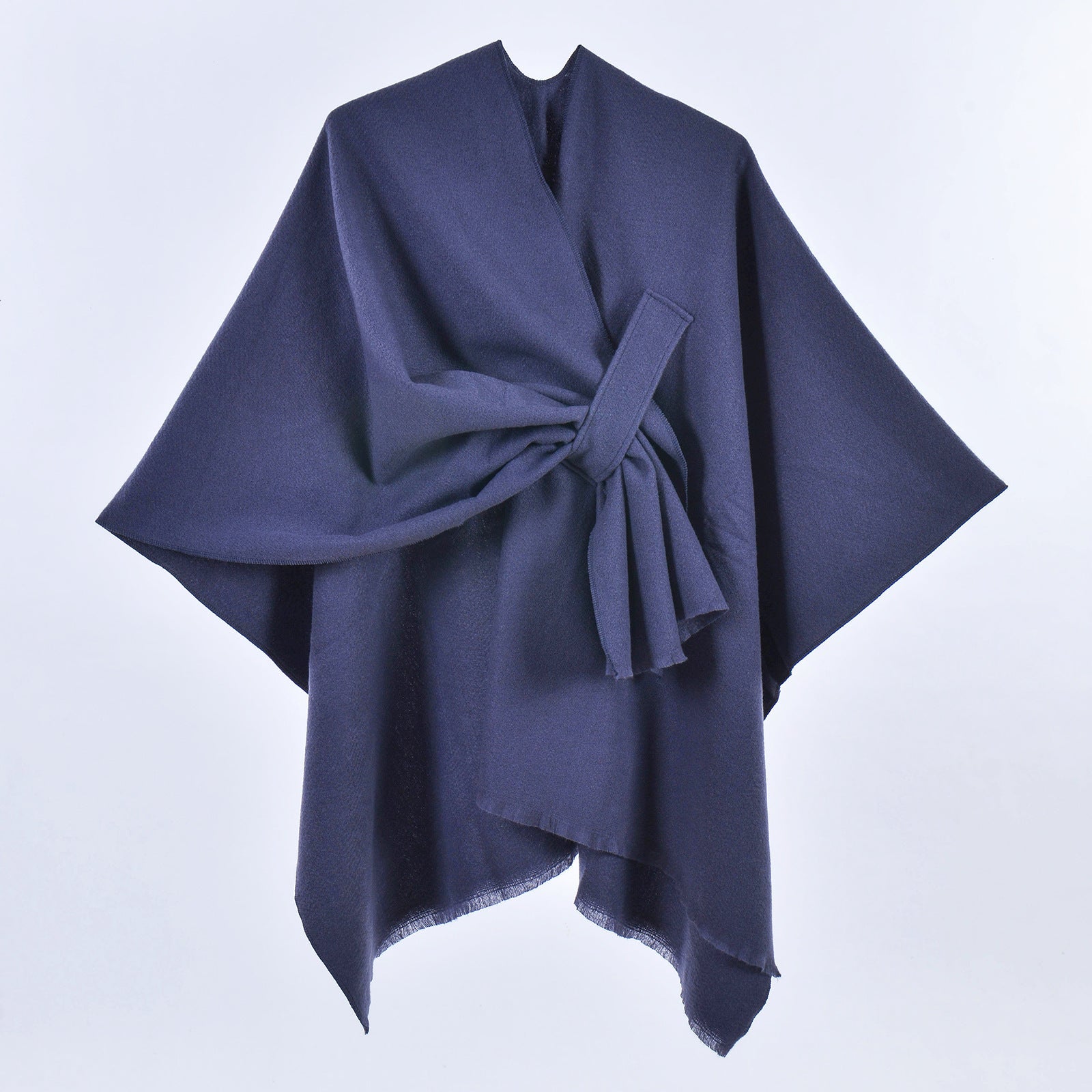 Dark Blue Elegant Soft Knit Poncho Cape Warm Autumn Winter Shawl Wrap With Side Tie Thick & Luxurious Feel Scarves & Wraps