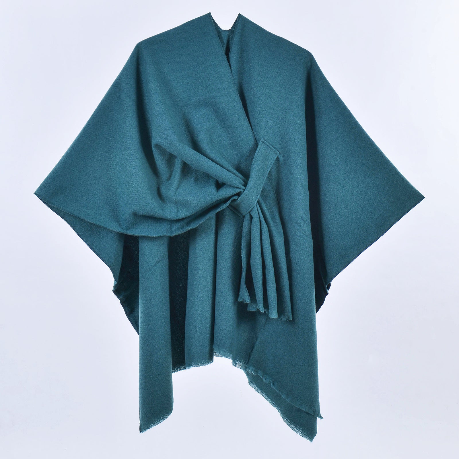 Dark Green Elegant Soft Knit Poncho Cape Warm Autumn Winter Shawl Wrap With Side Tie Thick & Luxurious Feel Scarves & Wraps