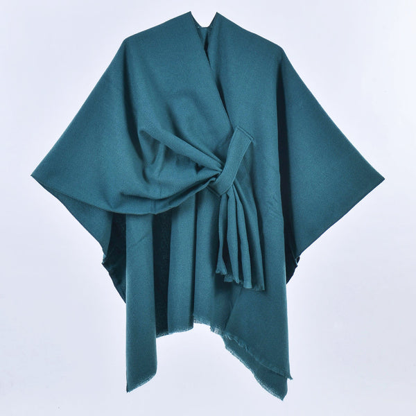 Dark Green Elegant Soft Knit Poncho Cape Warm Autumn Winter Shawl Wrap With Side Tie Thick & Luxurious Feel Scarves & Wraps