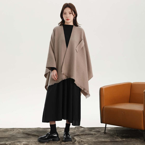 Dark Green Elegant Soft Knit Poncho Cape Warm Autumn Winter Shawl Wrap With Side Tie Thick & Luxurious Feel Scarves & Wraps