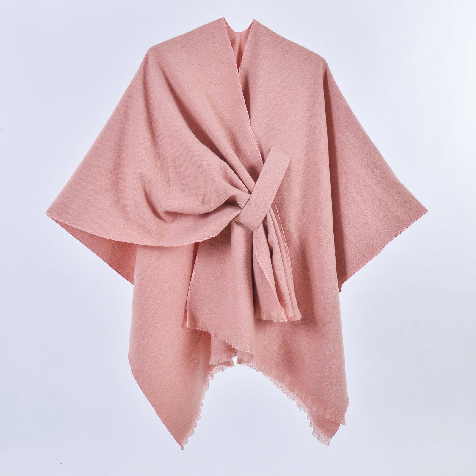 Pink Elegant Soft Knit Poncho Cape Warm Autumn Winter Shawl Wrap With Side Tie Thick & Luxurious Feel Scarves & Wraps