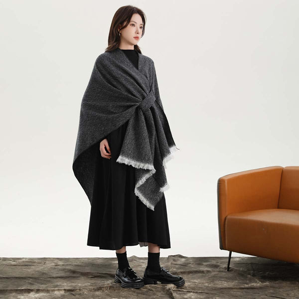 Black And White Elegant Soft Knit Poncho Cape Warm Autumn Winter Shawl Wrap With Side Tie Thick & Luxurious Feel Scarves & Wraps