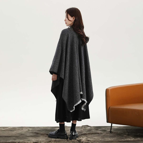Black And White Elegant Soft Knit Poncho Cape Warm Autumn Winter Shawl Wrap With Side Tie Thick & Luxurious Feel Scarves & Wraps