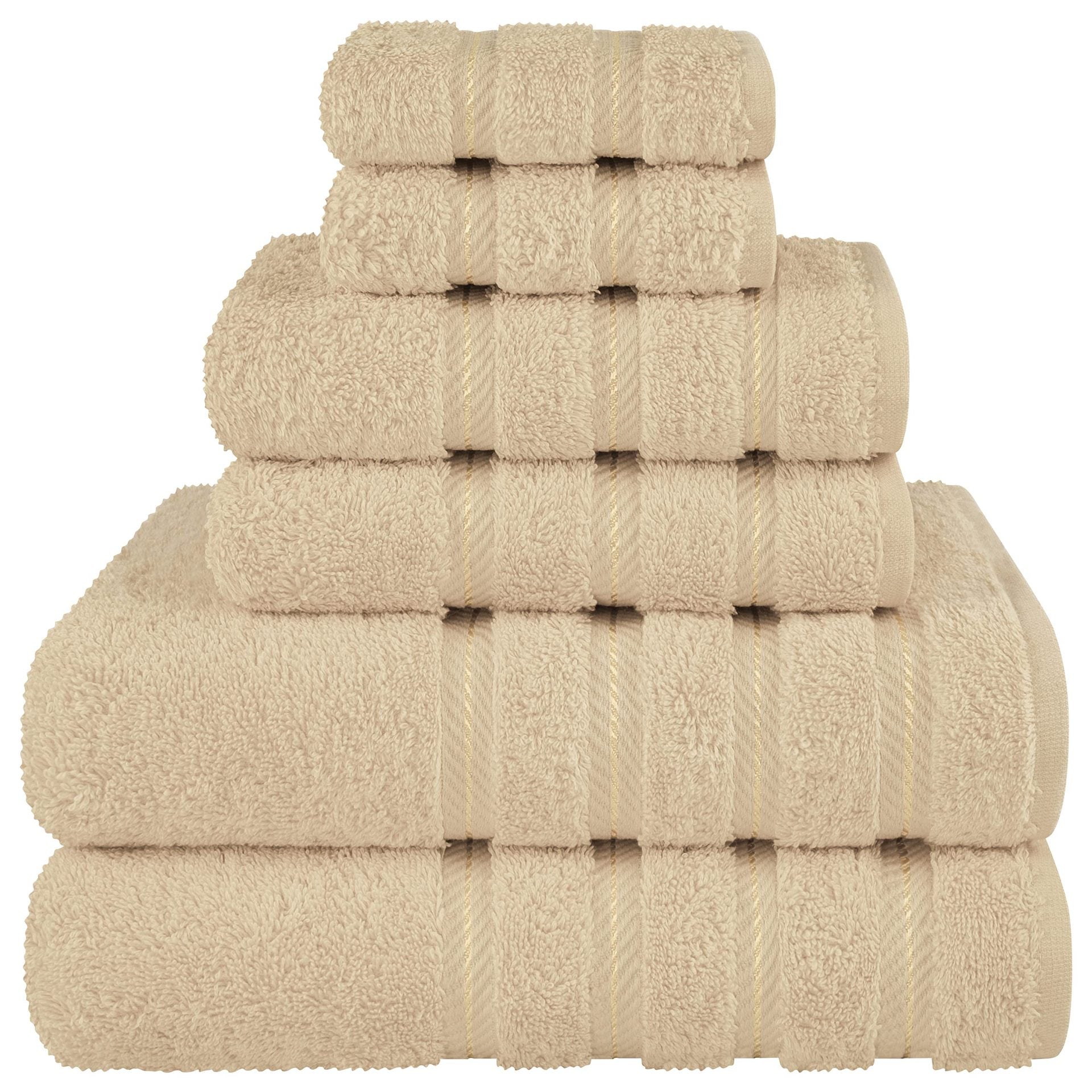 Khaki Luxury 6 Piece Combed Cotton Towel Set Ultra Soft Absorbent Hand Face Towels Towels & Washcloths