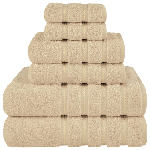 Khaki Luxury 6 Piece Combed Cotton Towel Set Ultra Soft Absorbent Hand Face Towels Towels & Washcloths