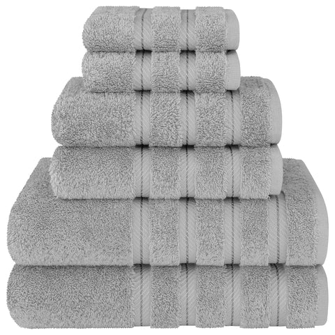 Grey Luxury 6 Piece Combed Cotton Towel Bale Set Ultra Soft & Absorbent Bath Hand Face Towels Towels & Washcloths