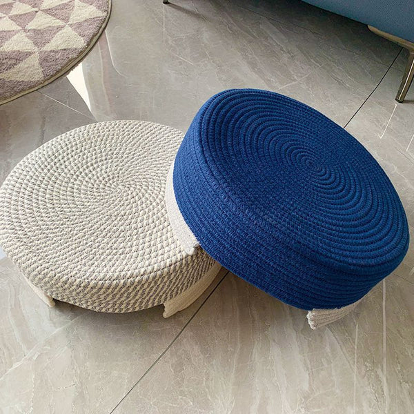 Blue And White Chic Two Tone Woven Cotton Rope Cat Bed Cozy Handmade Pet Nest & Storage Basket Dog Clothing & Shoes