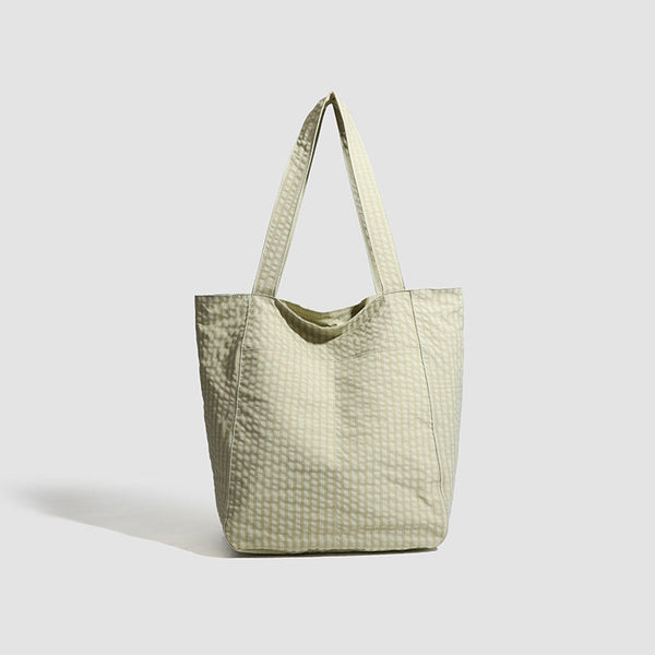 Light Green Stylish Lightweight Seersucker Gingham Tote Bag Spacious Multi Pocket Shoulder With Zipper Women's Bags & Handbags