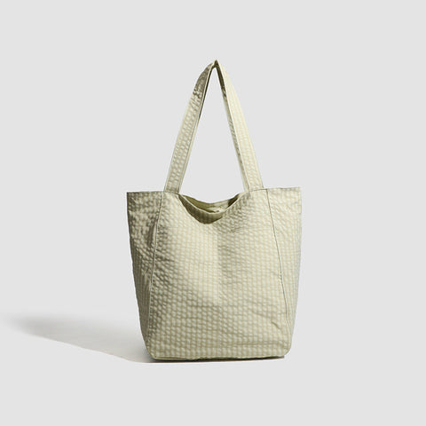 Light Green Stylish Lightweight Seersucker Gingham Tote Bag Spacious Multi Pocket Shoulder With Zipper Women's Bags & Handbags