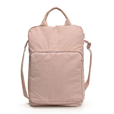 Pink Lightweight Nylon Vertical Crossbody Tote Bag Casual Shoulder With Adjustable Strap & Pockets Women's Bags & Handbags