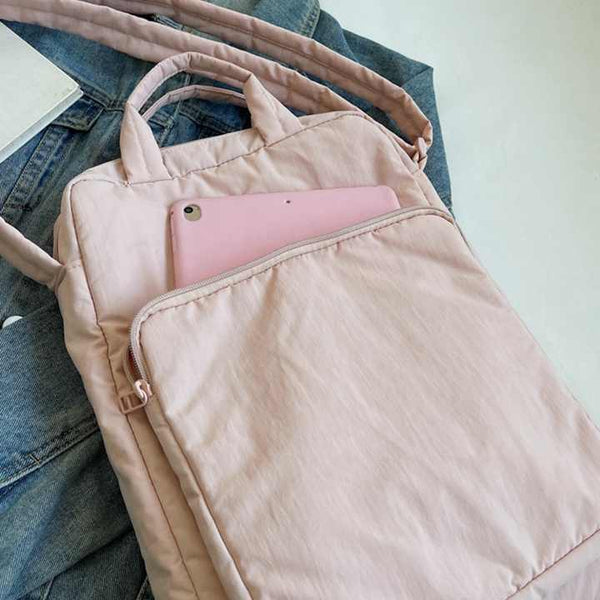 Pink Lightweight Nylon Vertical Crossbody Tote Bag Casual Shoulder With Adjustable Strap & Pockets Women's Bags & Handbags