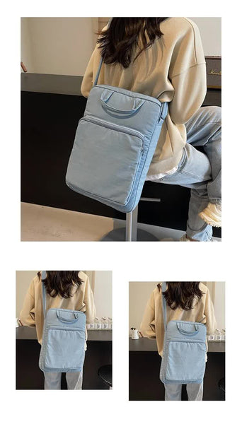 Blue Lightweight Nylon Vertical Crossbody Tote Bag Casual Shoulder With Adjustable Strap & Pockets Women's Bags & Handbags