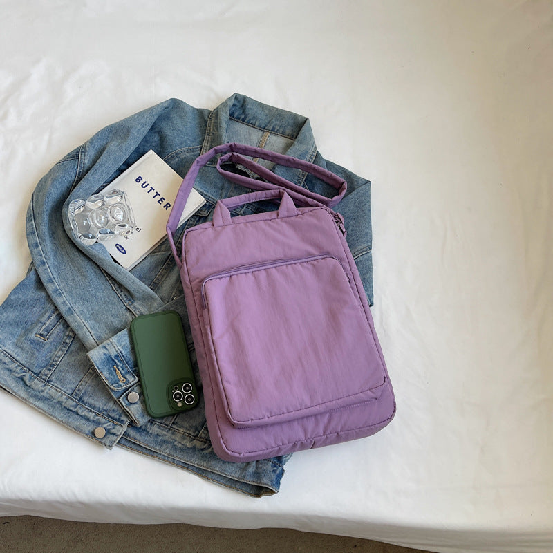 Purple Lightweight Nylon Vertical Crossbody Tote Bag Casual Shoulder With Adjustable Strap & Pockets Women's Bags & Handbags