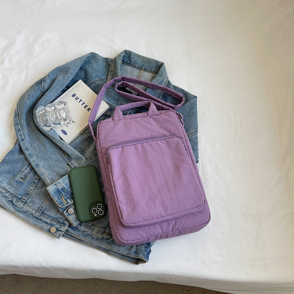 Purple Lightweight Nylon Vertical Crossbody Tote Bag Casual Shoulder With Adjustable Strap & Pockets Women's Bags & Handbags