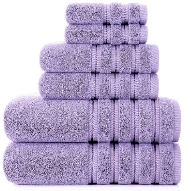 Purple Luxury 6 Piece Combed Cotton Towel Bale Set Ultra Soft Absorbent Bath Hand Face Towels Towels & Washcloths