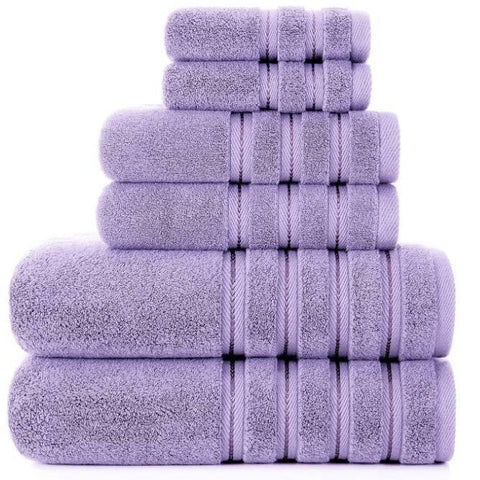 Purple Luxury 6 Piece Combed Cotton Towel Bale Set Ultra Soft Absorbent Bath Hand Face Towels Towels & Washcloths