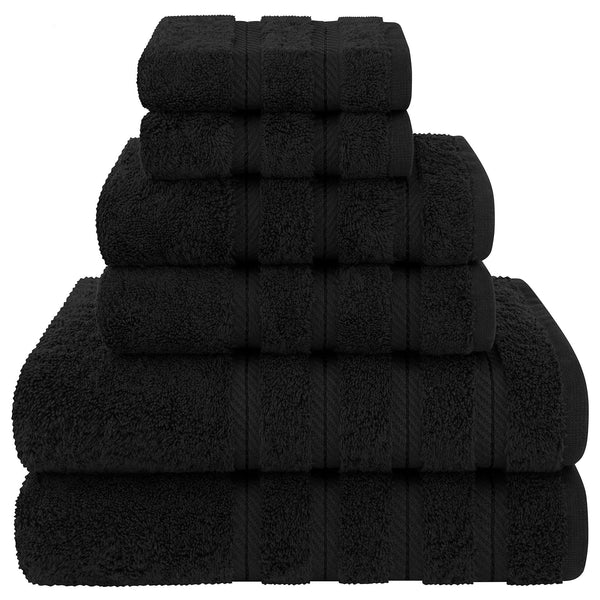 Black Luxury 6 Piece Combed Cotton Towel Bale Set Ultra Soft Absorbent Bath Hand Face Towels Towels & Washcloths