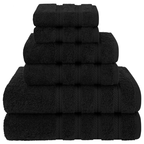Black Luxury 6 Piece Combed Cotton Towel Bale Set Ultra Soft Absorbent Bath Hand Face Towels Towels & Washcloths