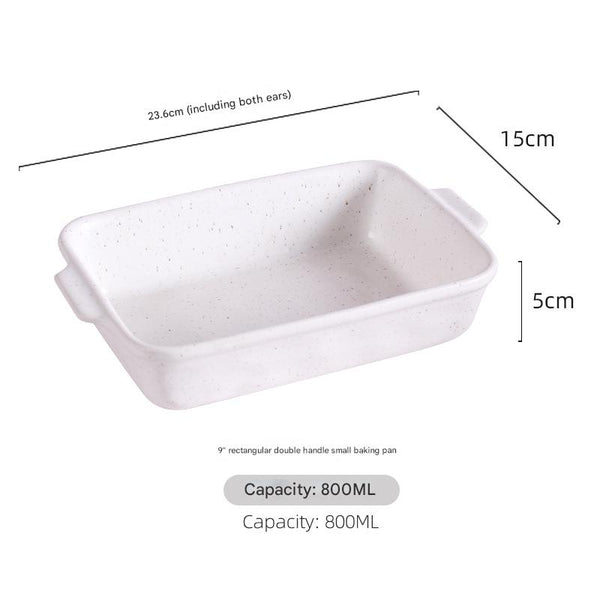 800Ml White Elegant Speckled Ceramic Rectangular Baking Dish Oven Microwave Safe Casserole Pan With Handles Baking Trays