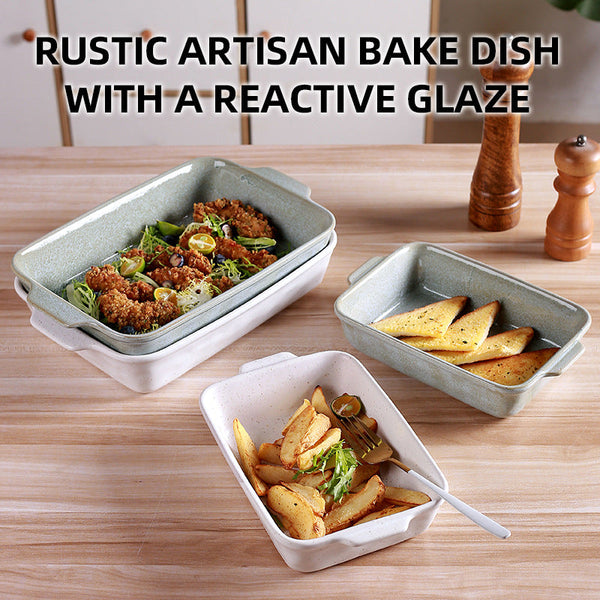 800Ml White Elegant Speckled Ceramic Rectangular Baking Dish Oven Microwave Safe Casserole Pan With Handles Baking Trays