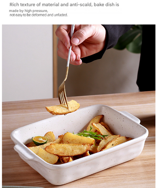 800Ml White Elegant Speckled Ceramic Rectangular Baking Dish Oven Microwave Safe Casserole Pan With Handles Baking Trays