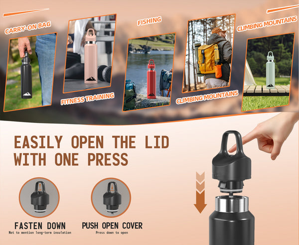 Red 480Ml Insulated Stainless Steel Water Bottle Leakproof One Click Lid Thermal Flask For Hot & Cold Drinks Water Bottles & Vacuum Flasks