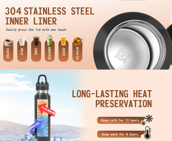 Pink 480Ml Insulated Stainless Steel Water Bottle Leakproof One Click Lid Thermal Flask For Hot & Cold Drinks Water Bottles & Vacuum Flasks