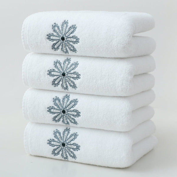White 4 Pack Elegant Green Floral Embroidered Cotton Hand Towels Ultra Soft Absorbent Towels & Washcloths