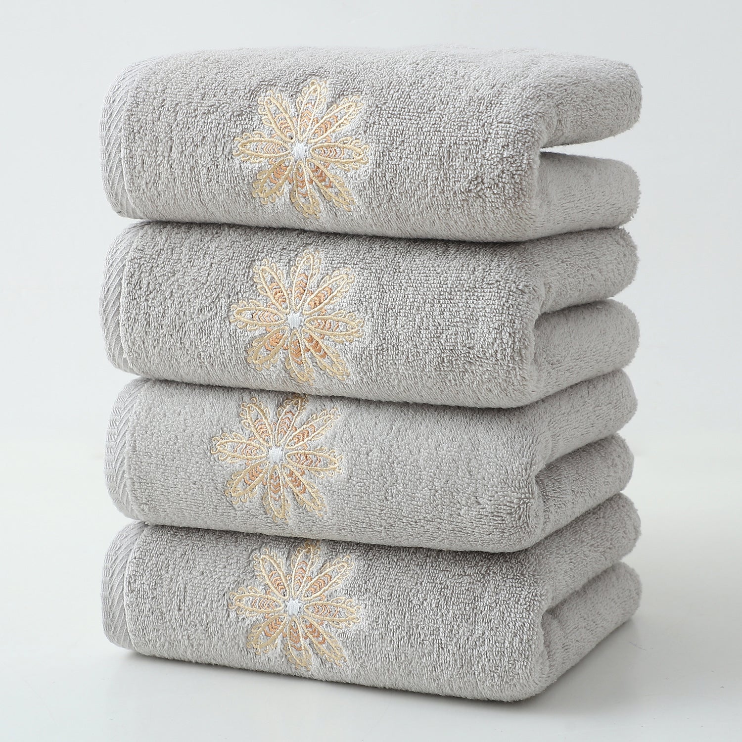 Grey 4 Pack Elegant Glod Floral Embroidered Cotton Hand Towels Ultra Soft & Absorbent Towels & Washcloths