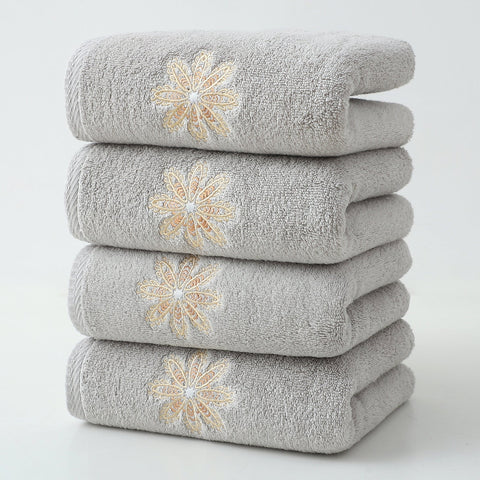 Grey 4 Pack Elegant Glod Floral Embroidered Cotton Hand Towels Ultra Soft & Absorbent Towels & Washcloths