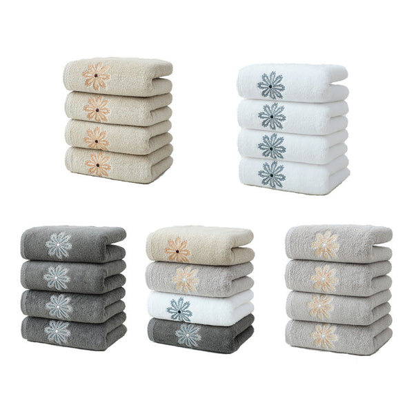 Grey 4 Pack Elegant Glod Floral Embroidered Cotton Hand Towels Ultra Soft & Absorbent Towels & Washcloths