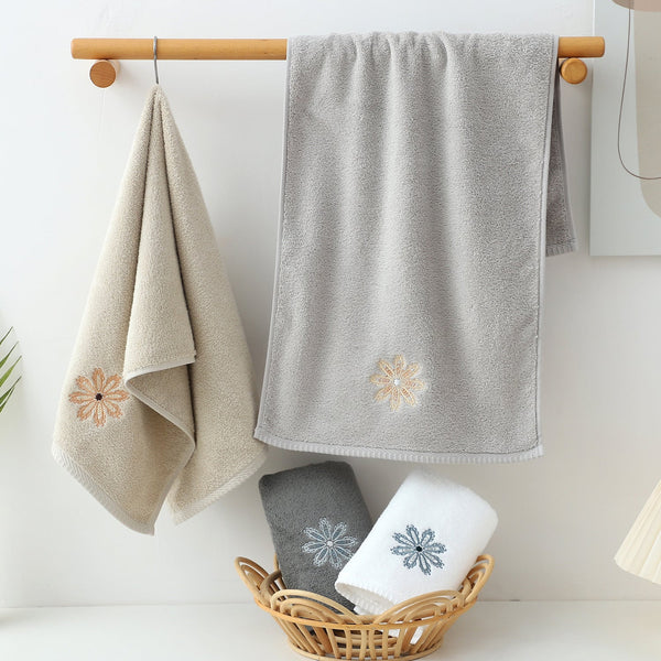 Grey 4 Pack Elegant Glod Floral Embroidered Cotton Hand Towels Ultra Soft & Absorbent Towels & Washcloths