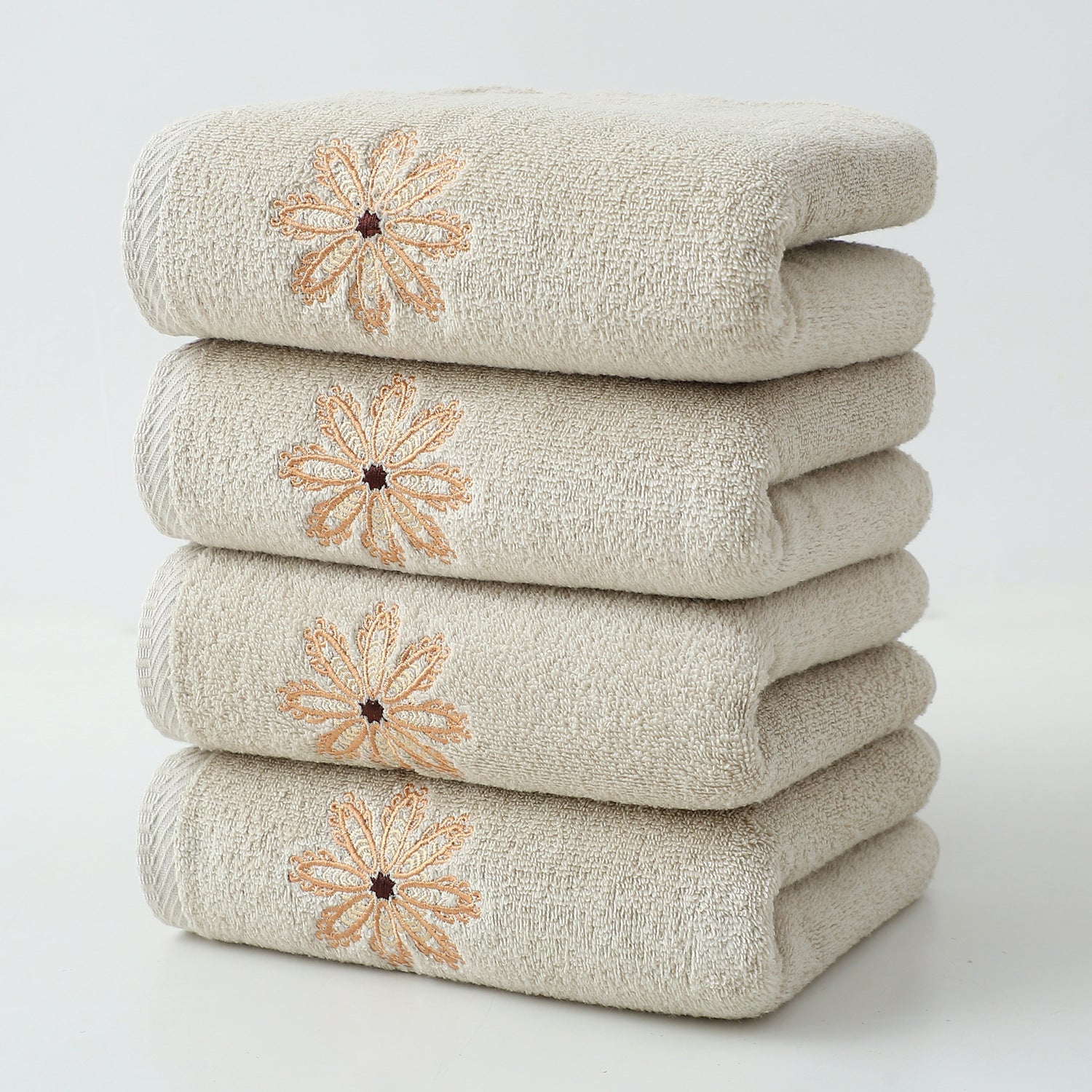 Beige 4 Pack Elegant Orange Floral Embroidered Cotton Hand Towels Ultra Soft & Absorbent Towels & Washcloths