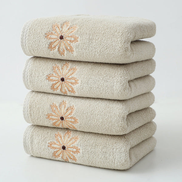 Beige 4 Pack Elegant Orange Floral Embroidered Cotton Hand Towels Ultra Soft & Absorbent Towels & Washcloths
