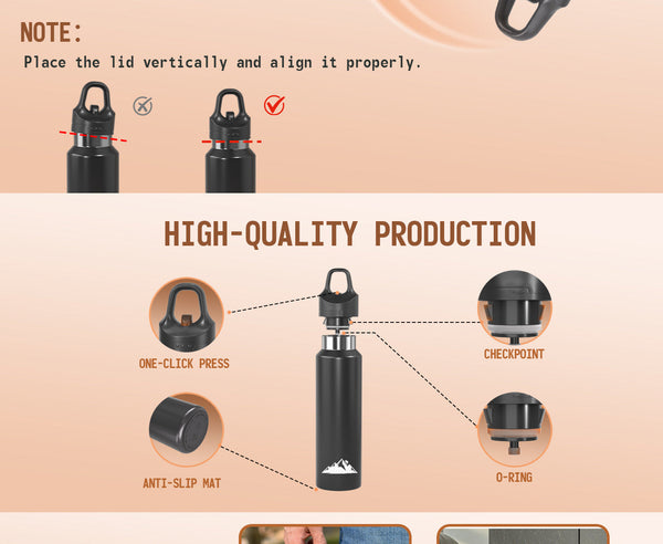 Red 680Ml Insulated Stainless Steel Water Bottle Leakproof One Click Lid Thermal Flask For Hot & Cold Drinks Water Bottles & Vacuum Flasks