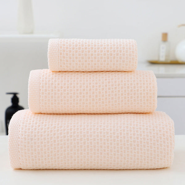 Light Pink Premium 3 Piece Waffle Weave Cotton Towel Set Lightweight Quick Dry & Absorbent Bath Hand Face Cloth Towels & Washcloths