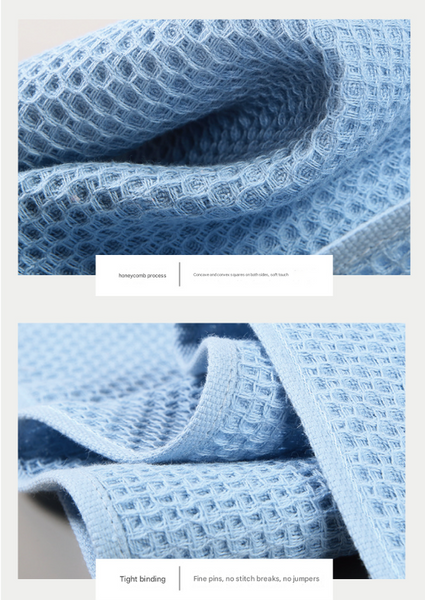 Blue Premium 3 Piece Waffle Weave Cotton Towel Set Lightweight Quick Dry & Absorbent Bath Hand Face Cloth Towels & Washcloths