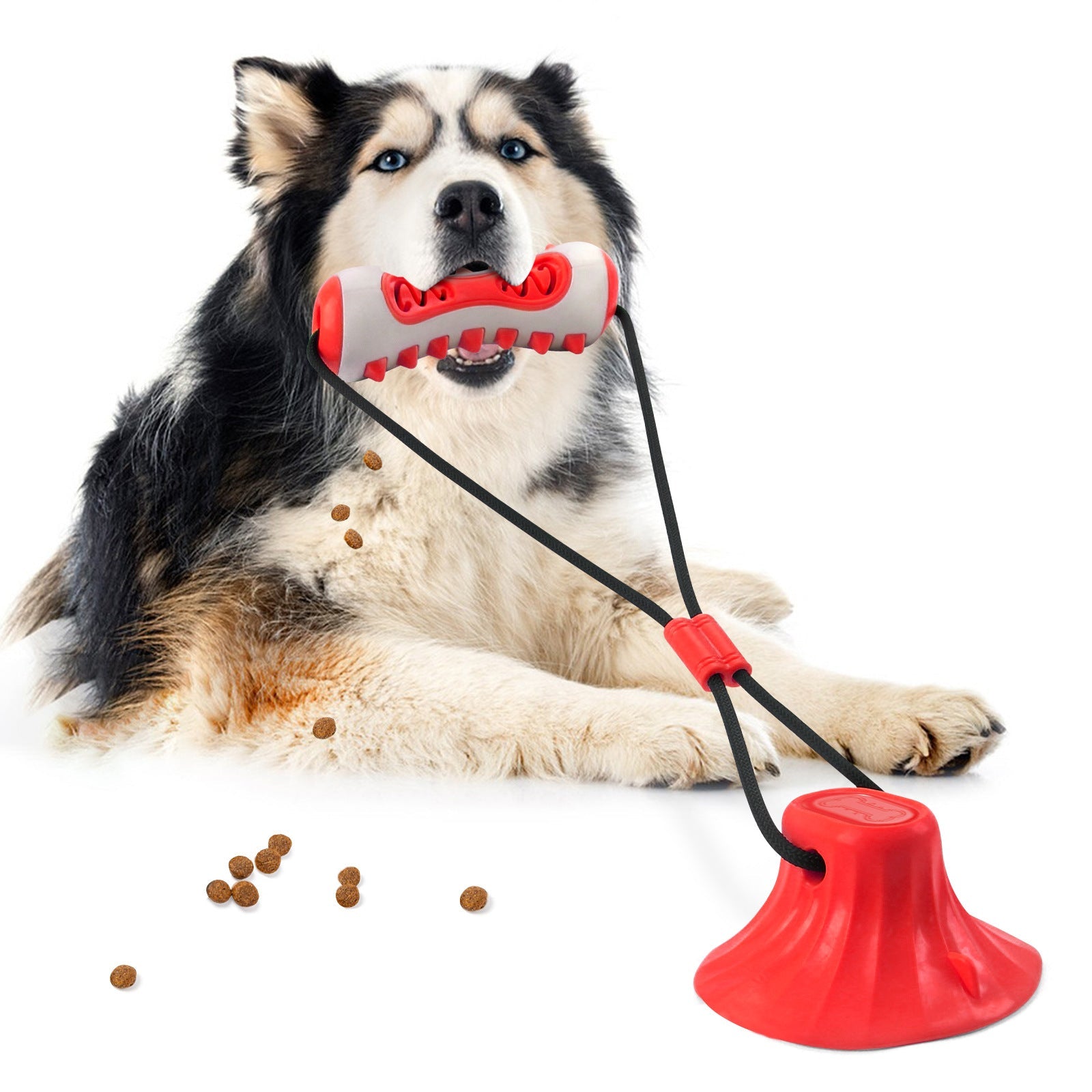 Red Interactive Dog Suction Cup Tug Toy Durable Tpr Chew & Treat Dispenser For Teeth Cleaning Solo Play Dog Toys