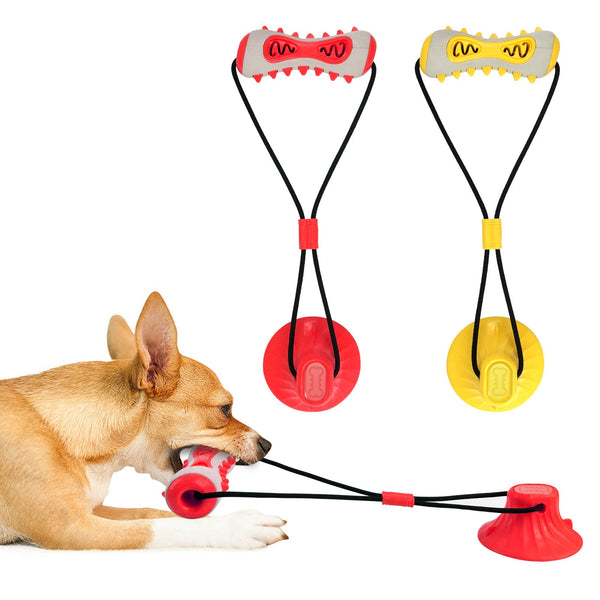 Red Interactive Dog Suction Cup Tug Toy Durable Tpr Chew & Treat Dispenser For Teeth Cleaning Solo Play Dog Toys