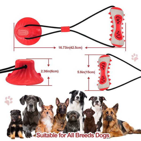 Red Interactive Dog Suction Cup Tug Toy Durable Tpr Chew & Treat Dispenser For Teeth Cleaning Solo Play Dog Toys