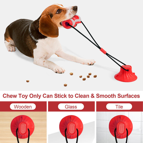 Red Interactive Dog Suction Cup Tug Toy Durable Tpr Chew & Treat Dispenser For Teeth Cleaning Solo Play Dog Toys