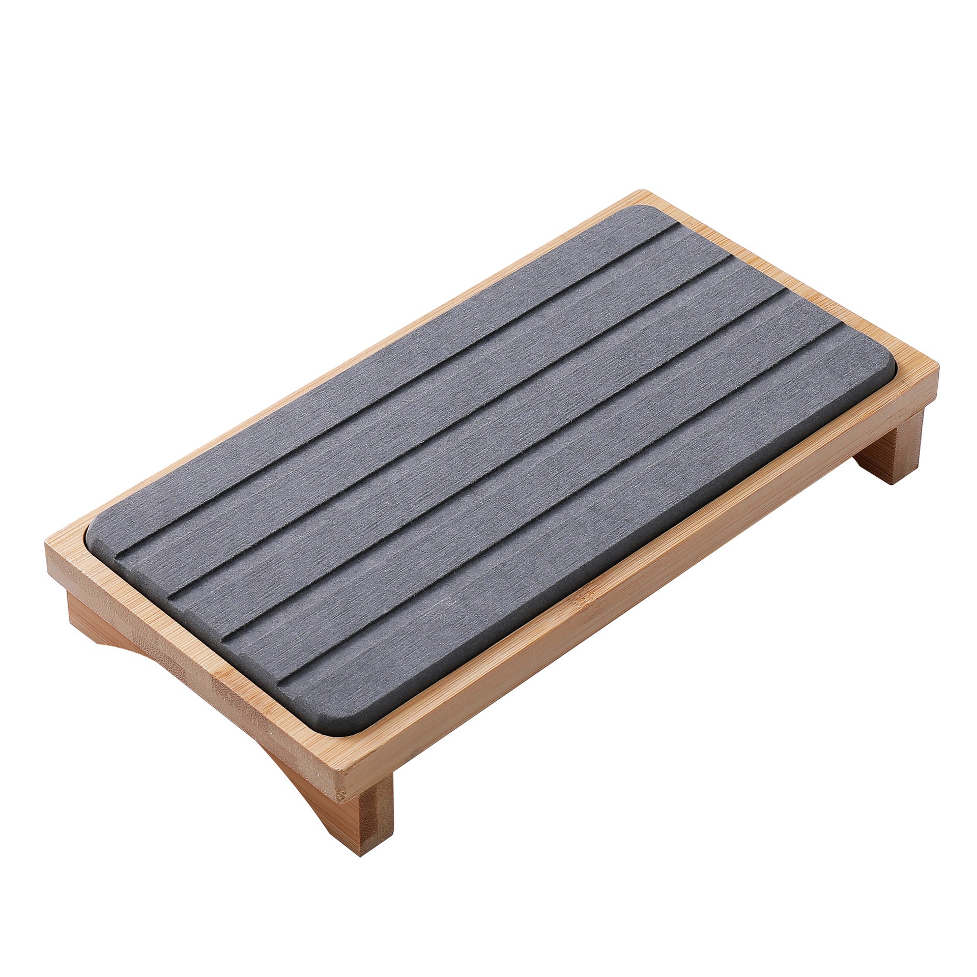 Dark Grey Natural Diatomaceous Earth Absorbent Drying Tray With Bamboo Base Quick Dry Stone Mat For Kitchen & Bathroom Sink Other Bathroom Accessories