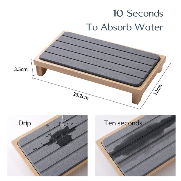Light Grey Natural Diatomaceous Earth Absorbent Drying Tray With Bamboo Base Quick Stone Mat For Kitchen & Bathroom Sink Other Bathroom Accessories
